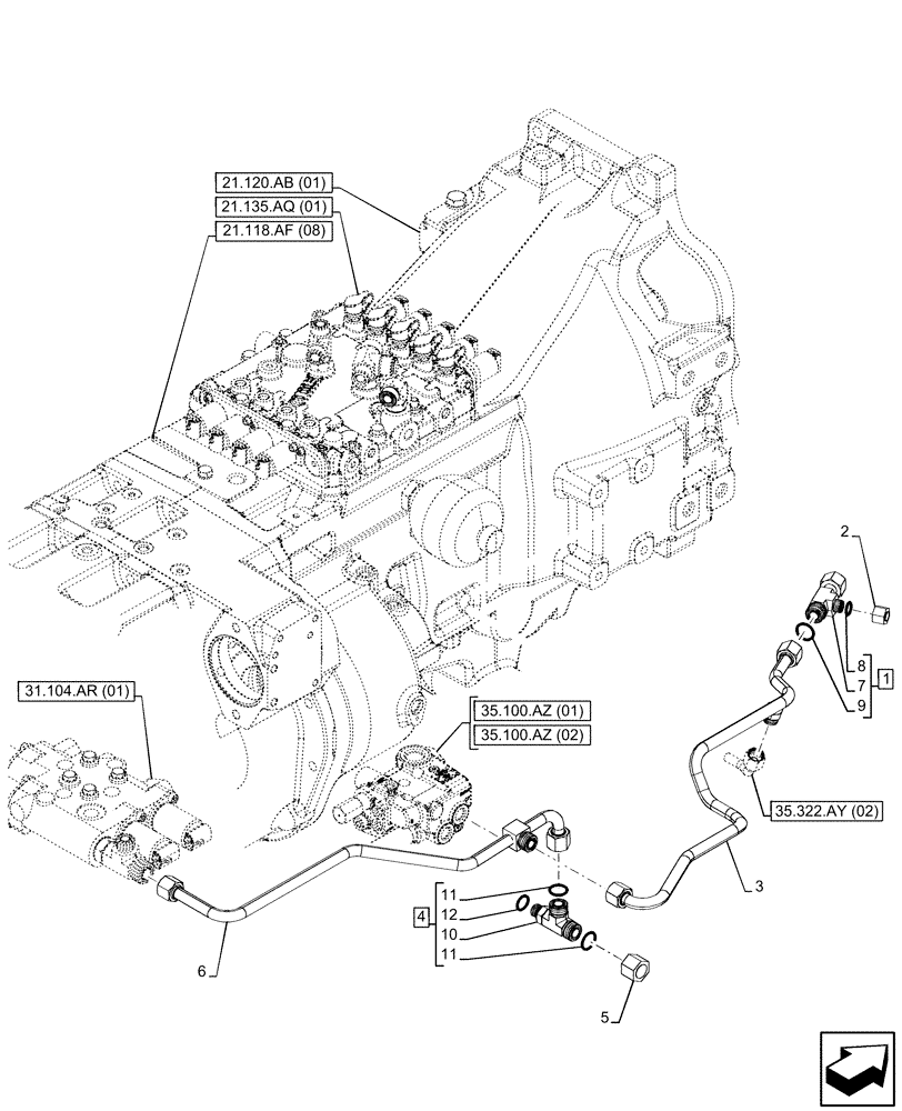 Схема запчастей Case IH PUMA 185 - (35.322.AY[01]) - VAR - 391137, 758017, 758018, 758019, 758020, 758021 - TRANSMISSION, LOW PRESSURE, LINE (35) - HYDRAULIC SYSTEMS