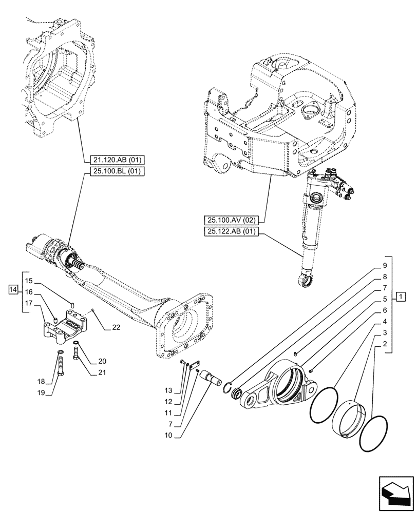 Схема запчастей Case IH PUMA 220 - (25.100.AV[07]) - VAR - 337416, 758048, 758049 - SUSPENDED FRONT AXLE, SUPPORT (25) - FRONT AXLE SYSTEM