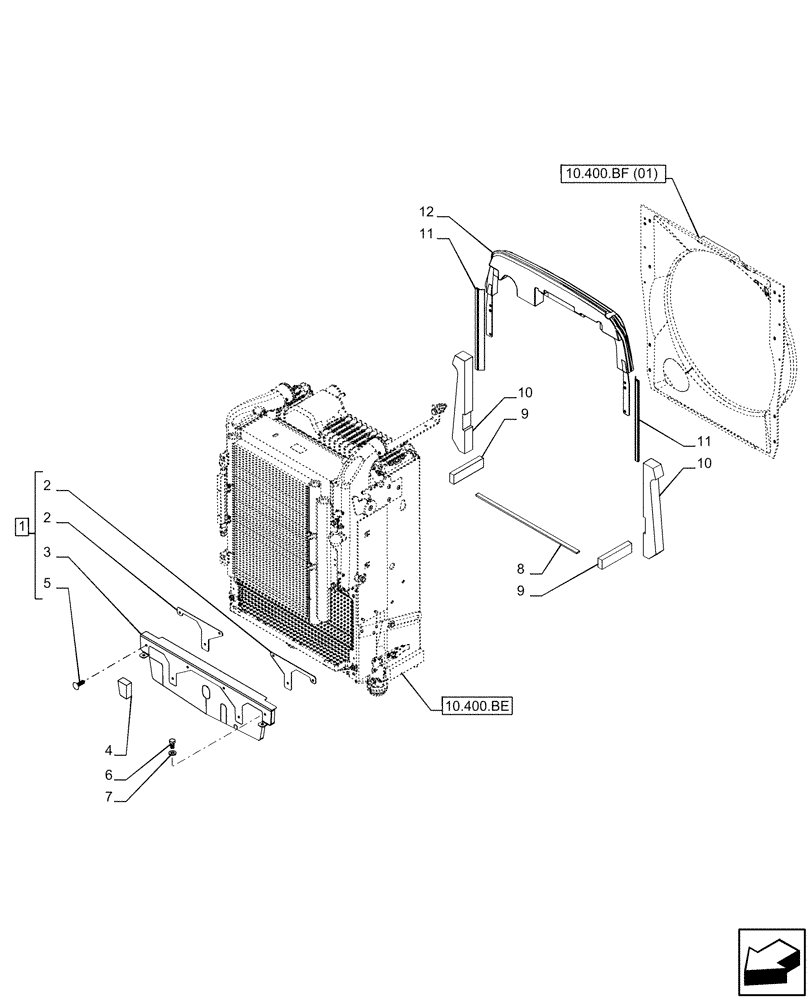 Схема запчастей Case IH PUMA 240 CVT - (10.400.BF[14]) - VAR - 758093, 758247 - RADIATOR, SEAL (10) - ENGINE