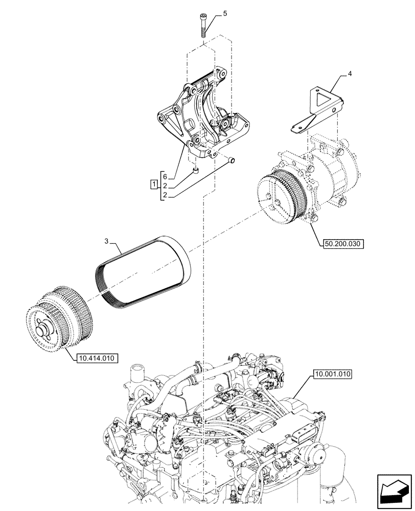 Схема запчастей Case IH FARMALL 110U - (50.200.010) - VAR - 758304, 758305, 758308 - A/C COMPRESSOR, SUPPORT, BELT (50) - CAB CLIMATE CONTROL