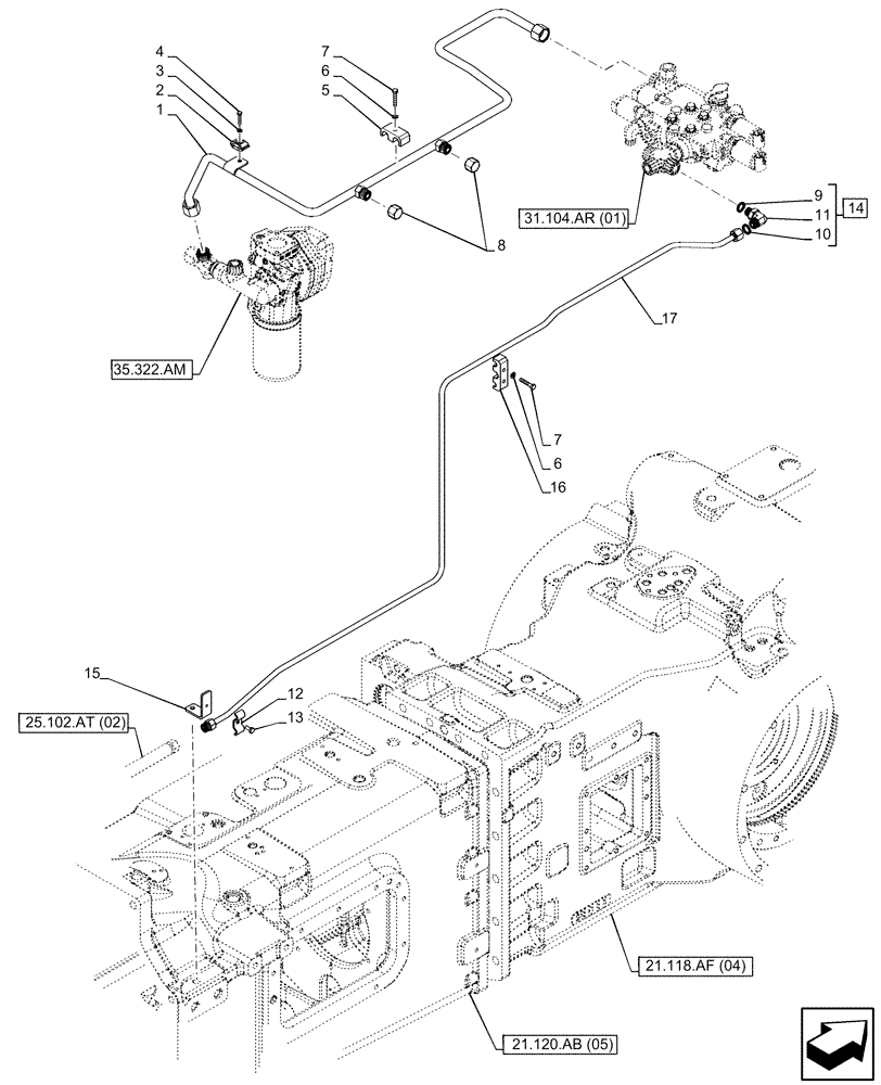 Схема запчастей Case IH PUMA 240 CVT - (35.322.AY[10]) - VAR - 337427, 337433, 758398, 759053 - TRANSMISSION, LOW PRESSURE, LINE, ANTILOCK BRAKING SYSTEM (ABS) (35) - HYDRAULIC SYSTEMS