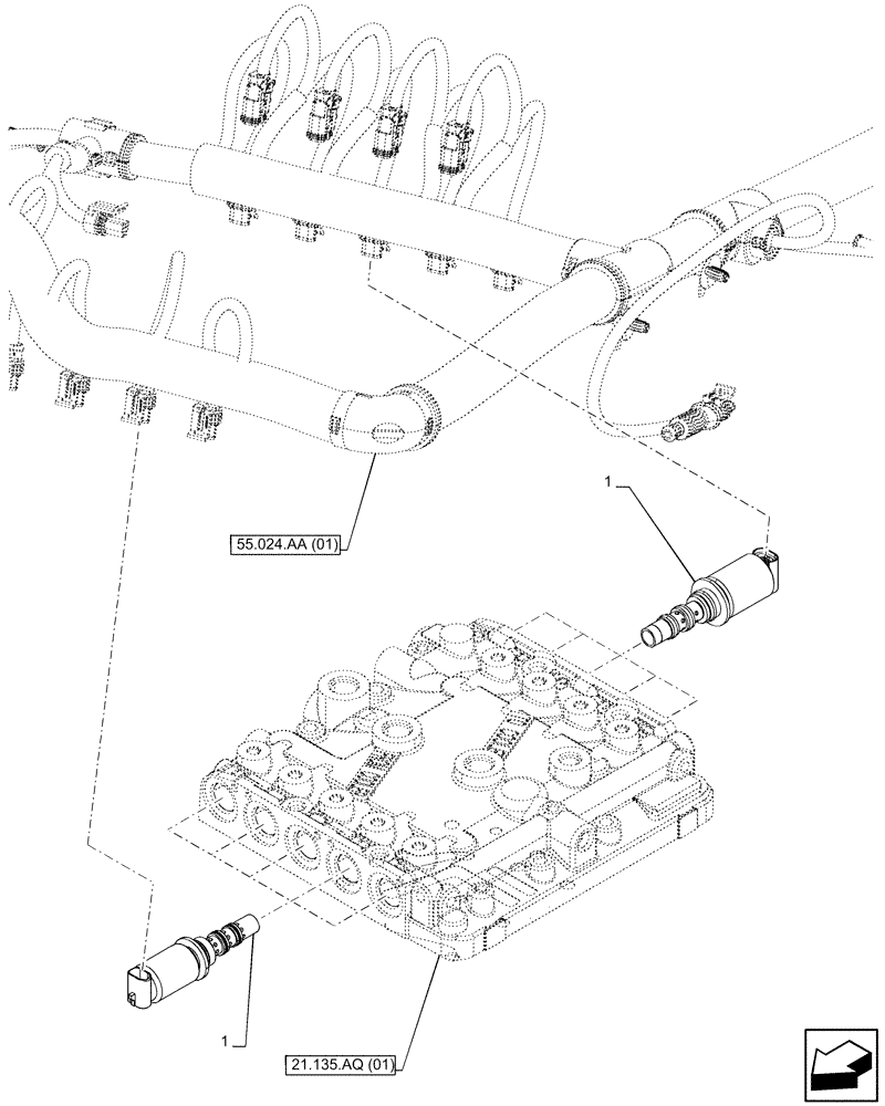 Схема запчастей Case IH PUMA 220 - (55.024.AH[01]) - VAR - 337426, 337428, 337429, 337426, 337430, 337431, 337432, 338397, 391137, 758017, 758018, 758019, 758020, 758021, 758052 - TRANSMISSION CONTROL VALVE, SOLENOID (55) - ELECTRICAL SYSTEMS