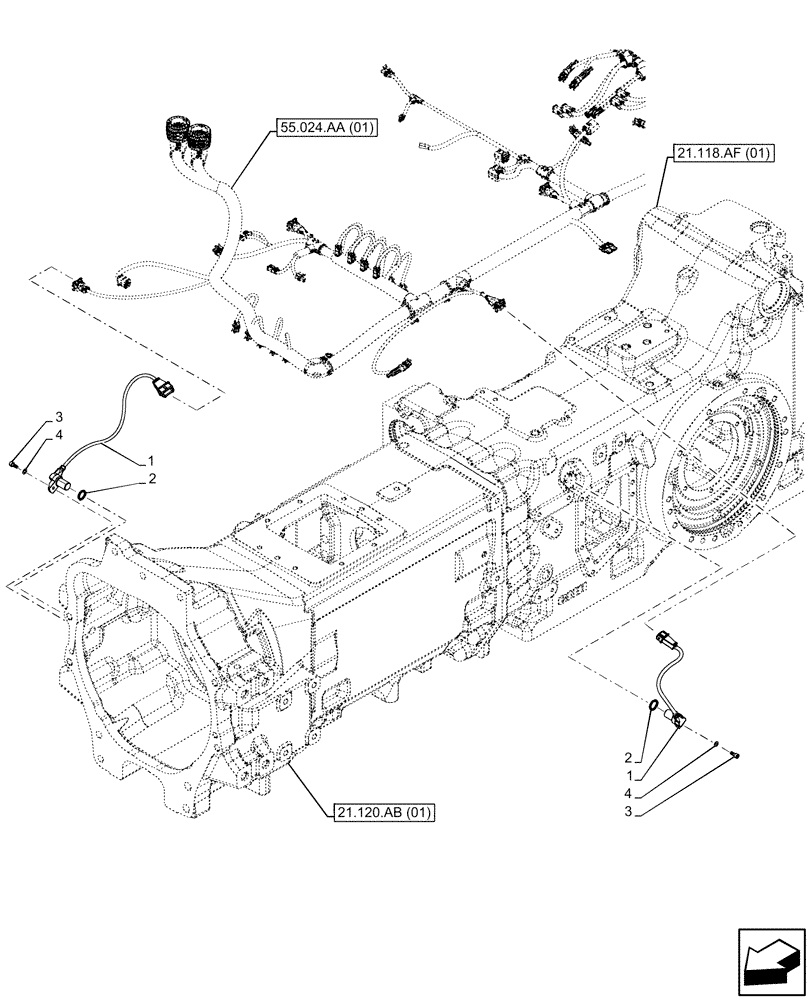 Схема запчастей Case IH PUMA 150 - (55.020.AB[01]) - VAR - 391136, 391138, 391351, 758011, 758012, 758013, 758014, 758015, 758016, 758017, 758018, 758019, 758020, 758021, 758022 - TRANSMISSION, SPEED SENSOR (55) - ELECTRICAL SYSTEMS