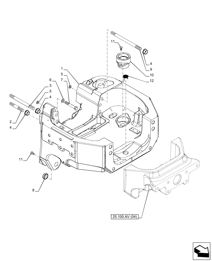 Схема запчастей Case IH PUMA 185 CVT - (25.100.AV[02]) - VAR - 337416, 758048, 758049 - FRONT AXLE SUPPORT, AXLE, SUSPENSION (25) - FRONT AXLE SYSTEM