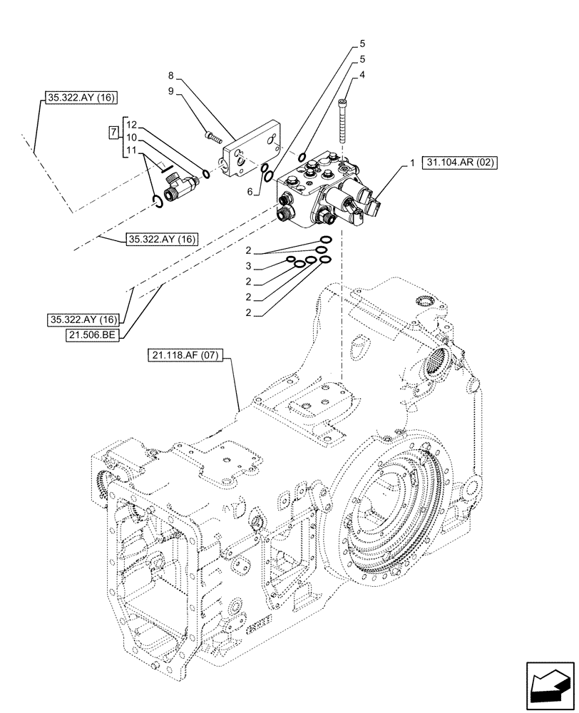 Схема запчастей Case IH PUMA 165 CVT - (31.104.AR[01]) - VAR - 391138, 758022 - PTO, CONTROL VALVE (31) - IMPLEMENT POWER TAKE OFF