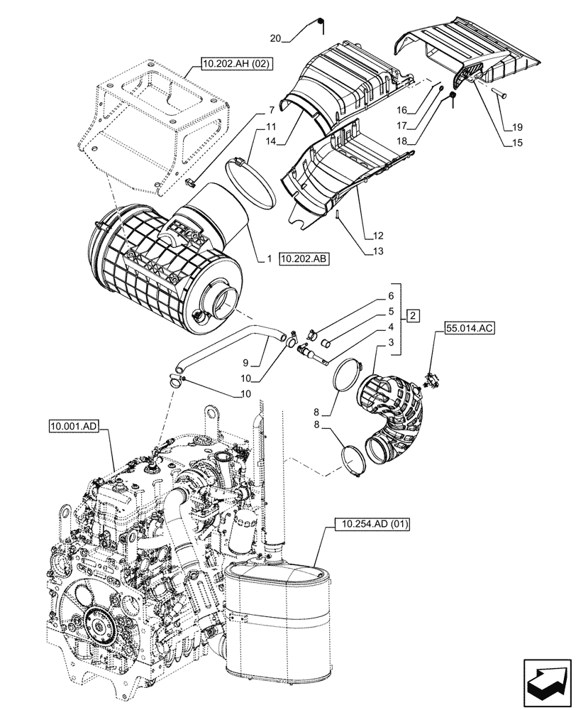 Схема запчастей Case IH PUMA 150 CVT - (10.202.AK) - VAR - 391130, 392753, 758000 - AIR CLEANER, LINE (10) - ENGINE