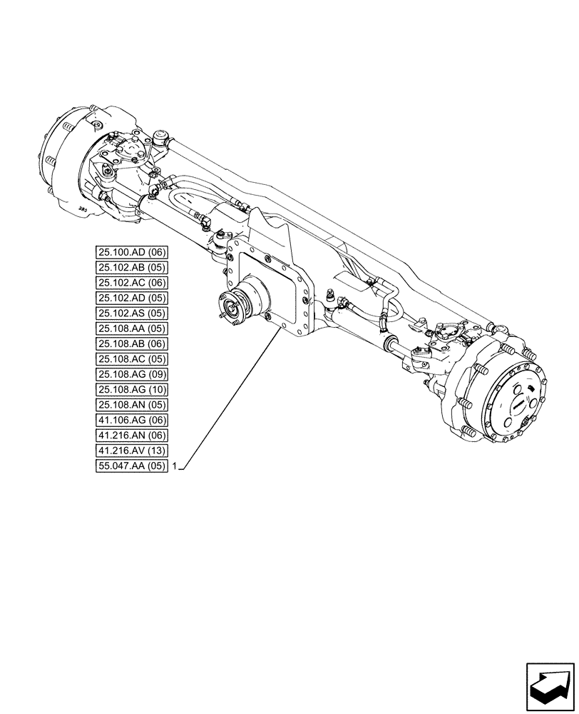 Схема запчастей Case IH PUMA 240 CVT - (25.100.AA[06]) - VAR - 337416 - SUSPENDED FRONT AXLE, W/ BRAKE (25) - FRONT AXLE SYSTEM