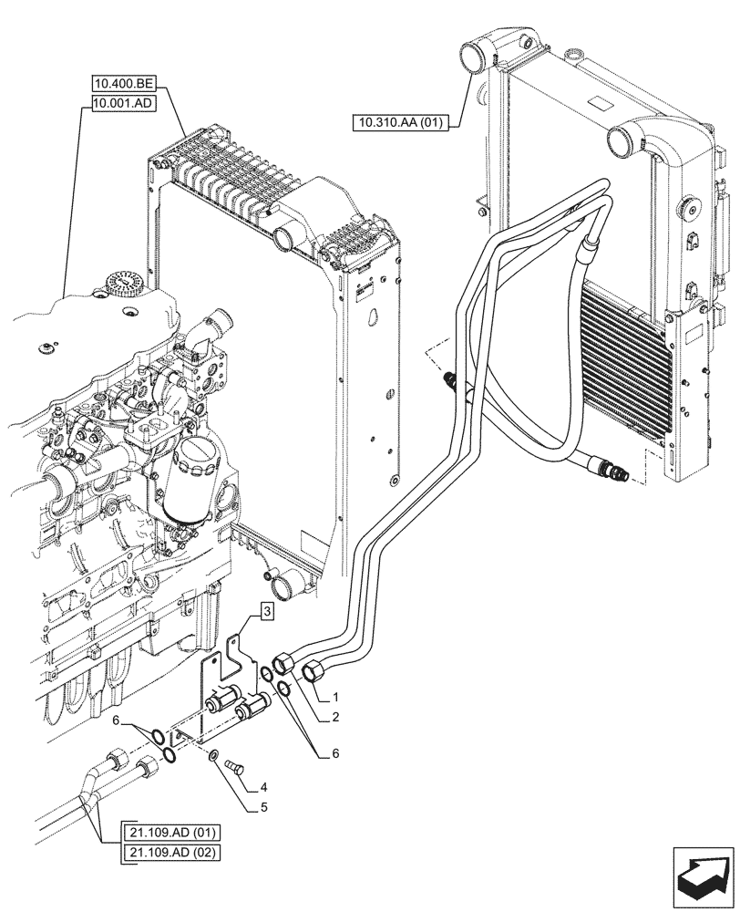 Схема запчастей Case IH PUMA 150 - (21.109.AD[03]) - VAR - 391136, 391351, 758011, 758012, 758013, 758014, 758015, 758016, 758017, 758018, 758019, 758020, 758021 - TRANSMISSION, OIL COOLER LINE (21) - TRANSMISSION