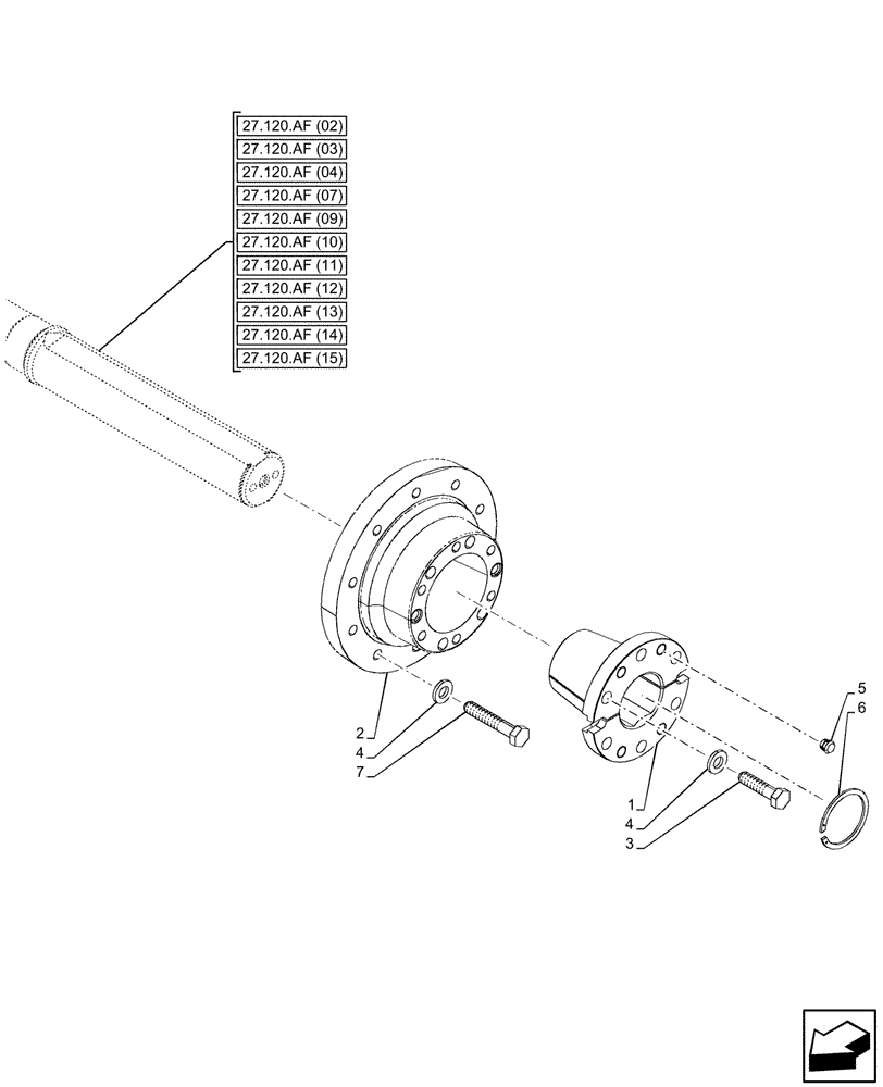 Схема запчастей Case IH PUMA 185 CVT - (27.120.AR[02]) - VAR - 337418, 337420, 337422, 337425, 391159, 758052, 758053, 758054, 758162 - REAR AXLE, WHEEL HUB (27) - REAR AXLE SYSTEM