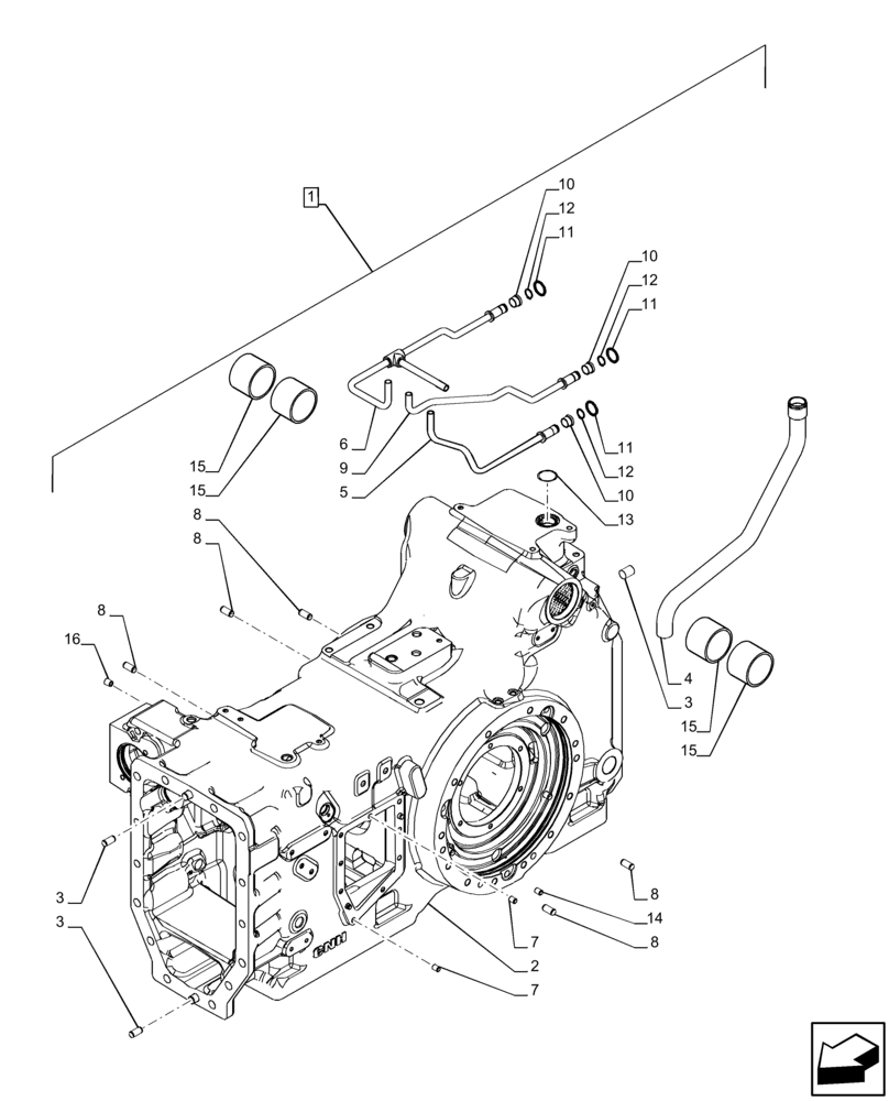 Схема запчастей Case IH PUMA 165 - (21.118.AF[02]) - VAR - 391136, 391155, 758011, 758016, 758017 - TRANSMISSION HOUSING, POWERSHIFT (21) - TRANSMISSION