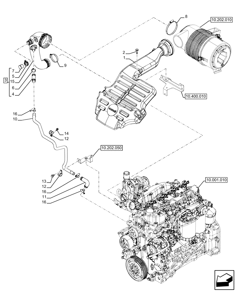 Схема запчастей Case IH FARMALL 120U - (10.202.030) - VAR - 758304 - AIR CLEANER, AIR DUCTS & HOSES (10) - ENGINE