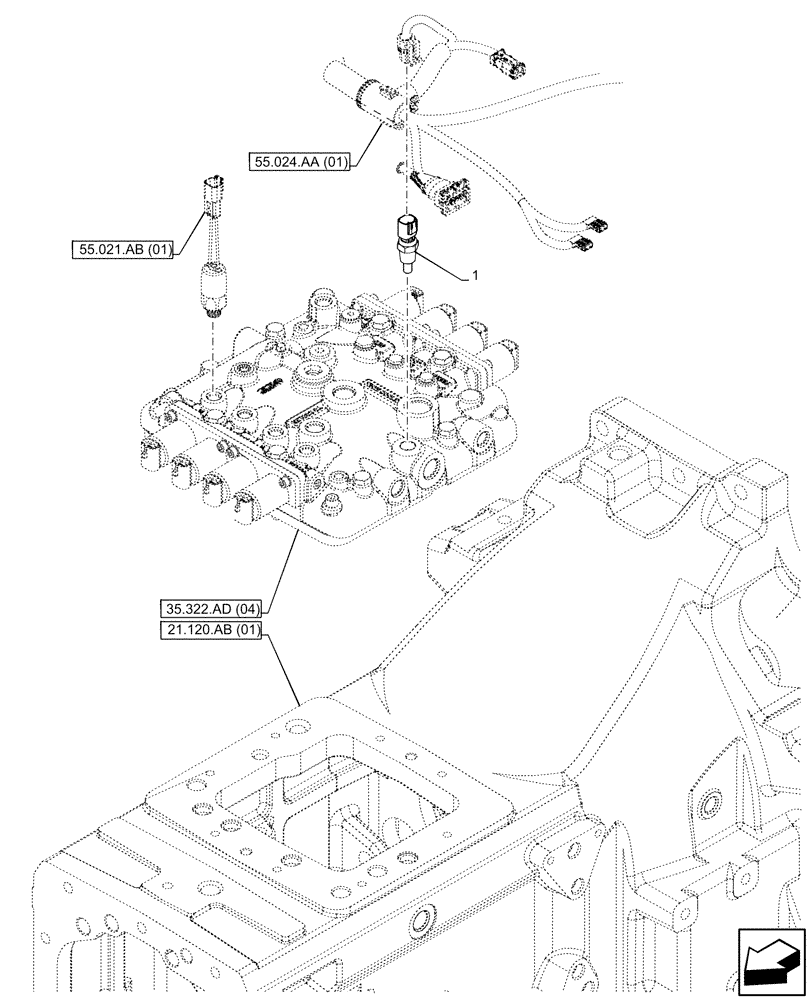 Схема запчастей Case IH PUMA 165 - (55.022.AB[01]) - VAR - 758016, 758017, 758018, 758019, 758020, 758021 - TRANSMISSION, TEMPERATURE SWITCH (55) - ELECTRICAL SYSTEMS