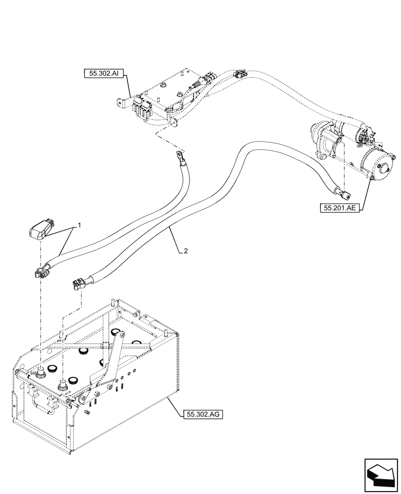 Схема запчастей Case IH PUMA 185 CVT - (55.302.AV) - VAR - 391130, 758000 - BATTERY CABLES (55) - ELECTRICAL SYSTEMS