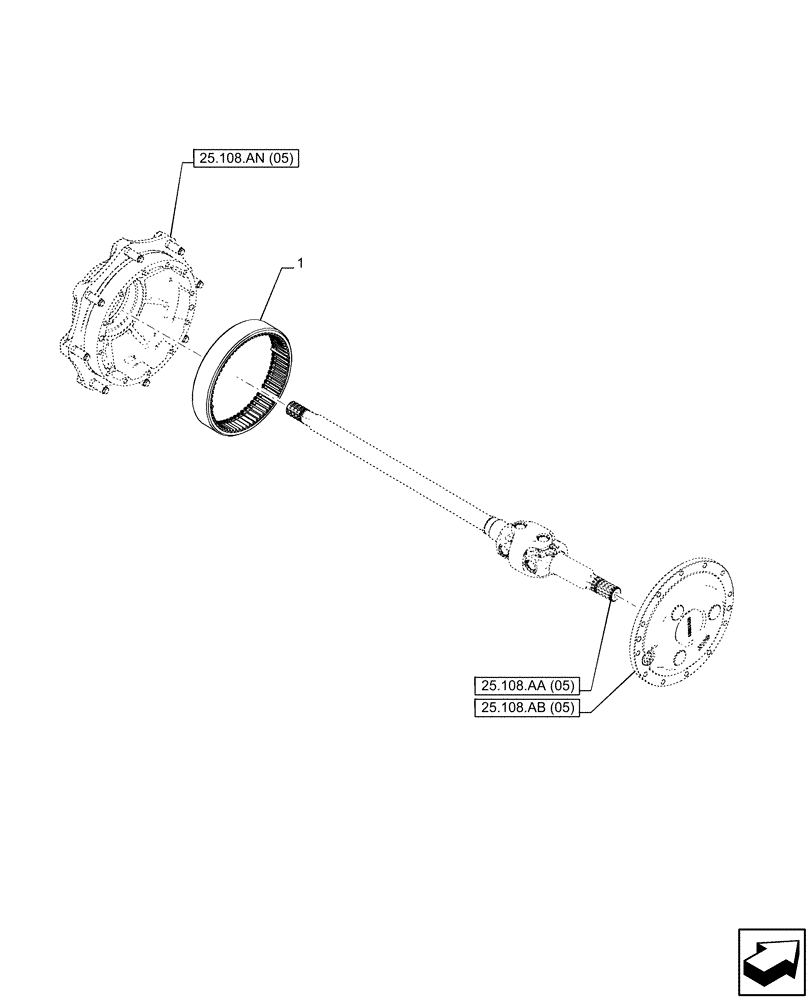 Схема запчастей Case IH PUMA 185 - (25.108.AC[05]) - VAR - 337416 - SUSPENDED FRONT AXLE, W/ BRAKE, FINAL DRIVE (25) - FRONT AXLE SYSTEM