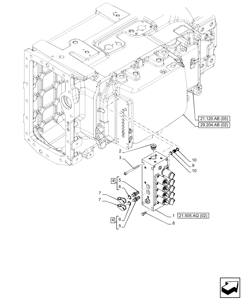 Схема запчастей Case IH PUMA 240 CVT - (21.505.AQ[01]) - VAR - 337427, 337433, 391138, 758022, 758870, 759053 - TRANSMISSION CONTROL VALVE (21) - TRANSMISSION