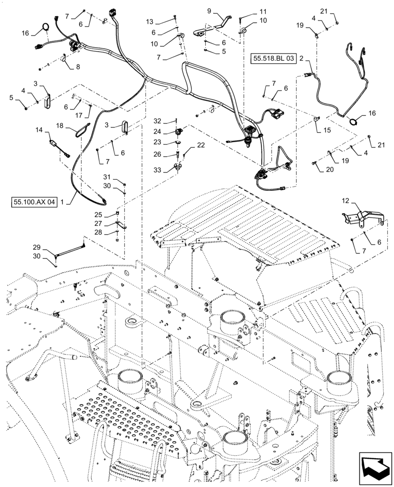 Схема запчастей Case IH STEIGER 580 - (55.100.AX[03]) - FRONT FRAME HARNESS MOUNTING, ASN ZFF308001 (55) - ELECTRICAL SYSTEMS