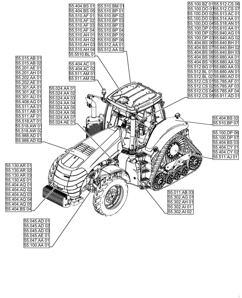 Схема запчастей Case IH MAGNUM 340 - (00.000.55[01]) - PICTORIAL INDEX - ELECTRICAL SYSTEMS (00) - GENERAL & PICTORIAL INDEX