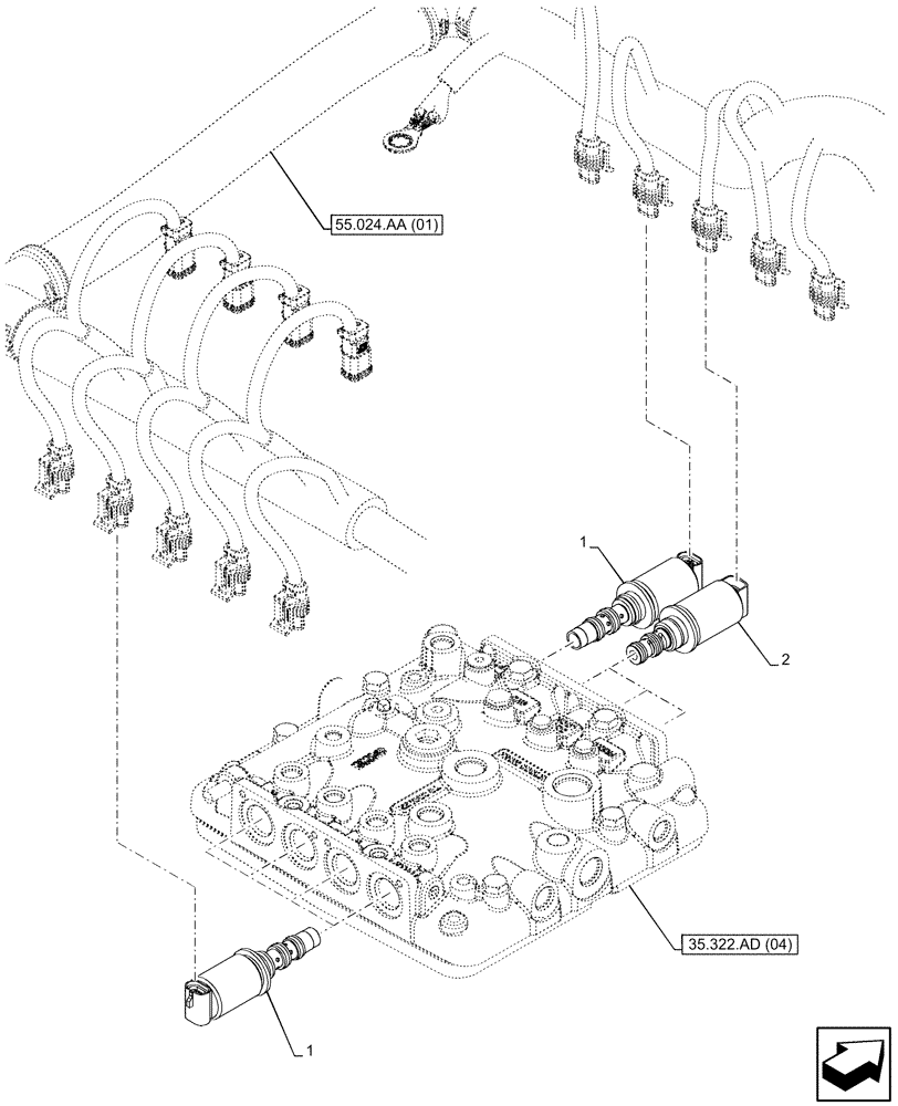 Схема запчастей Case IH PUMA 165 - (55.024.AH[05]) - VAR - 758016, 758017, 758018, 758019, 758020, 758021 - LOW PRESSURE, MANIFOLD, SOLENOID (55) - ELECTRICAL SYSTEMS