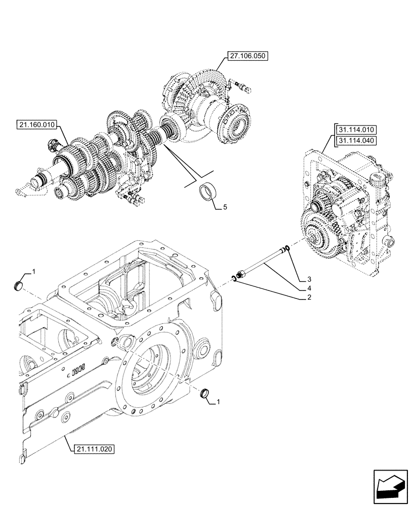 Схема запчастей Case IH FARMALL 120U - (21.148.010) - VAR - 330801, 331729, 334792, 391727, 390433 - SPACER, PIPE, CENTRAL REDUCTION GEAR (21) - TRANSMISSION