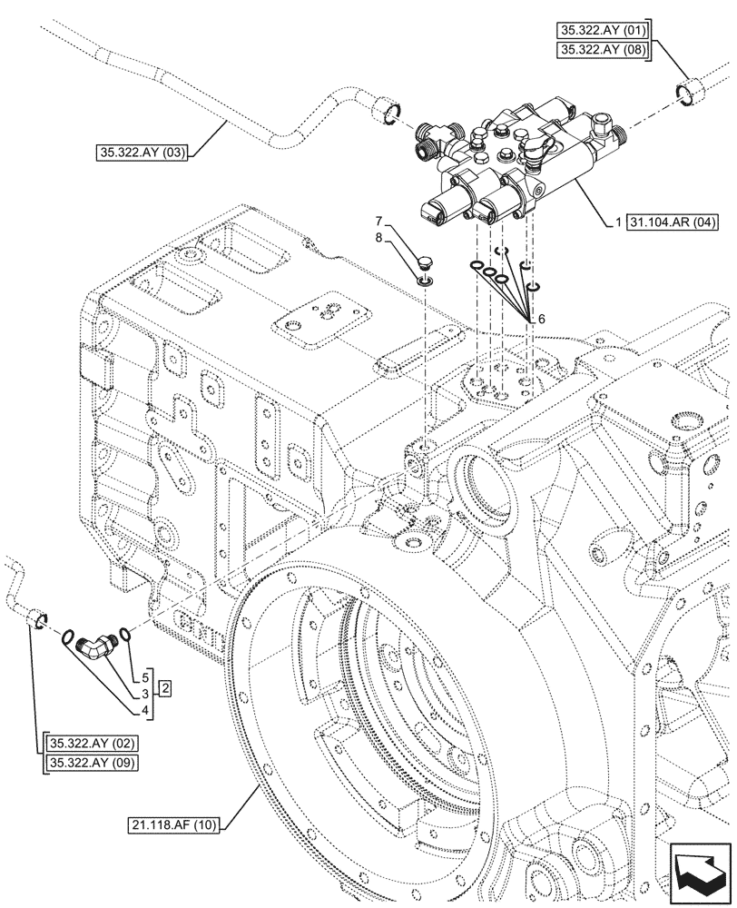 Схема запчастей Case IH PUMA 185 - (31.104.AR[03]) - VAR - 337426, 337428, 337430, 337432, 338397, 758017, 758019, 758021 - PTO, CONTROL VALVE (31) - IMPLEMENT POWER TAKE OFF