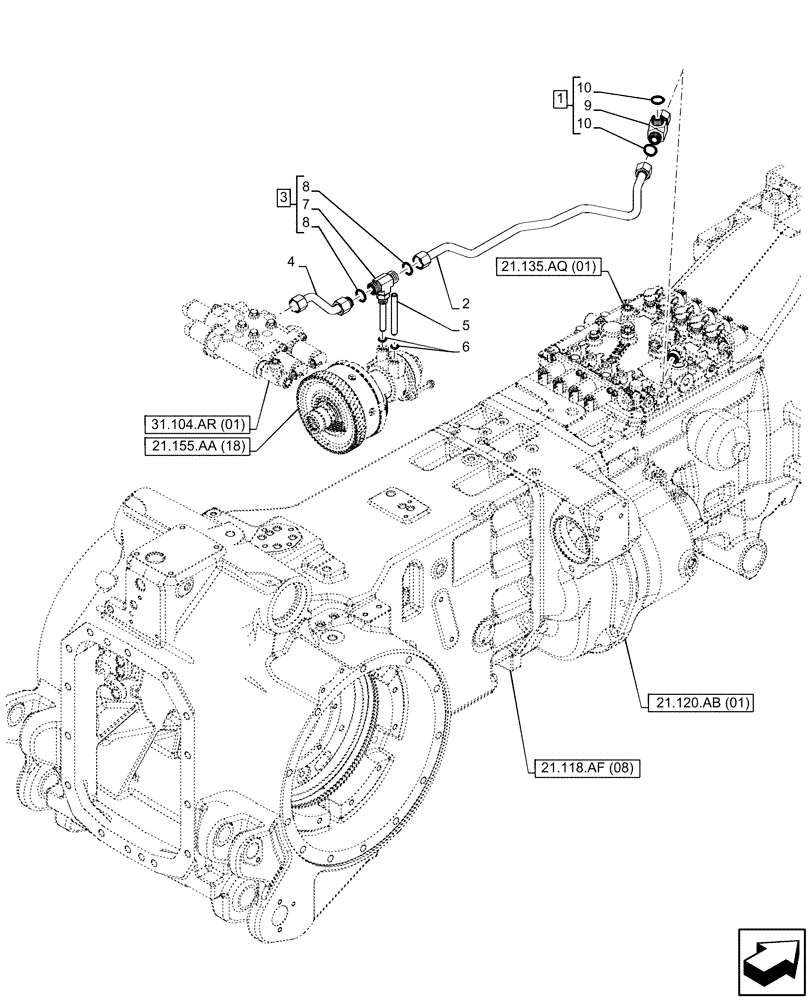 Схема запчастей Case IH PUMA 220 - (35.322.AY[04]) - VAR - 337429, 337430, 337431, 337432, 758018, 758019, 758020, 758021, 759052 - TRANSMISSION, LOW PRESSURE, LINE (35) - HYDRAULIC SYSTEMS