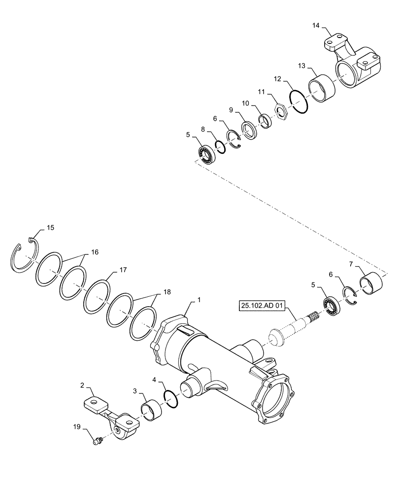 Схема запчастей Case IH FARMALL 35A - (25.102.AJ[01]) - FRONT AXLE HOUSING (25) - FRONT AXLE SYSTEM