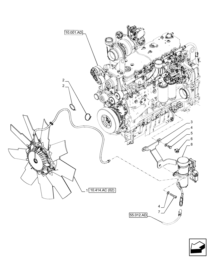 Схема запчастей Case IH PUMA 150 CVT - (10.414.AQ) - VAR - 332231, 758000 - REVERSIBLE FAN (10) - ENGINE
