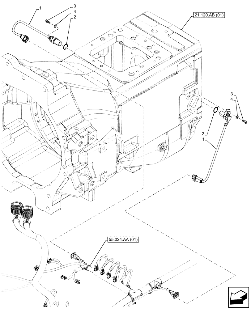 Схема запчастей Case IH PUMA 150 - (55.020.AB[03]) - VAR - 391136, 391351, 758011, 758012, 758013, 758014, 758015 - TRANSMISSION, SPEED SENSOR (55) - ELECTRICAL SYSTEMS