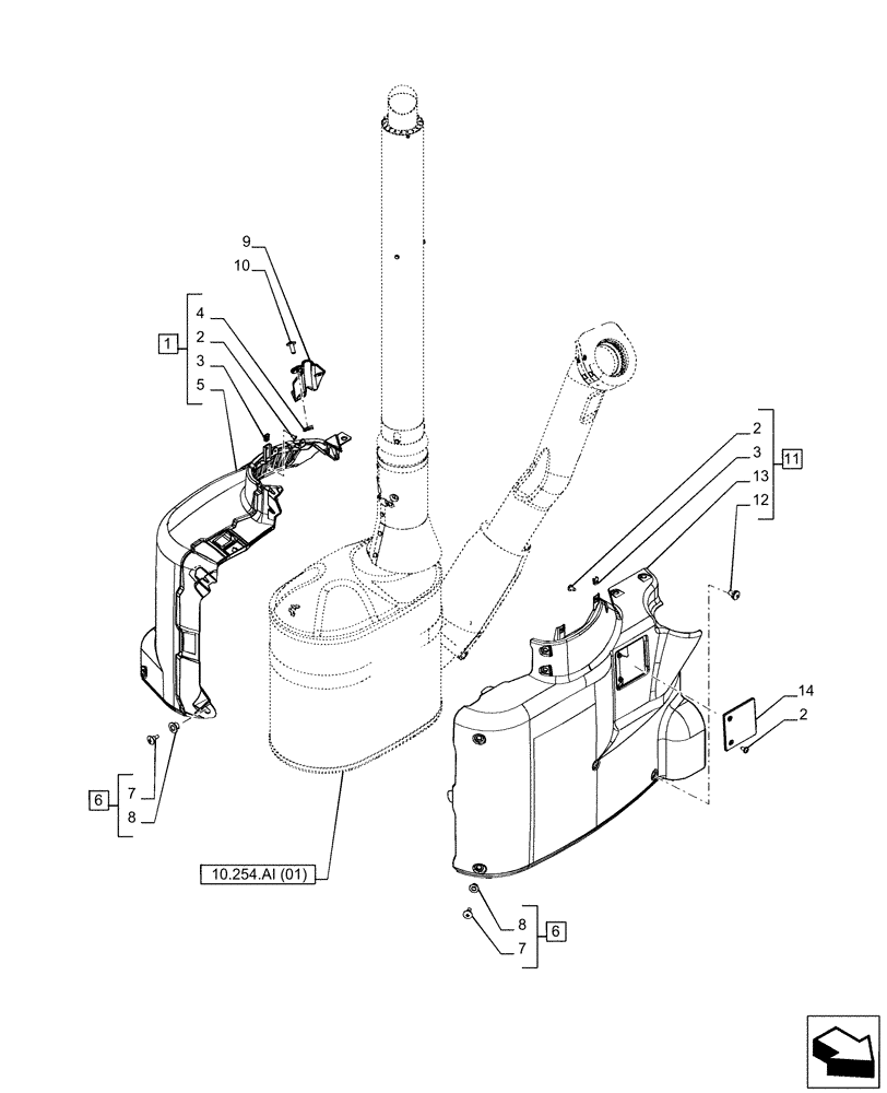 Схема запчастей Case IH PUMA 200 CVT - (10.254.AD[03]) - VAR - 391209, 758999 - EXHAUST SYSTEM PIPE, COVER (10) - ENGINE