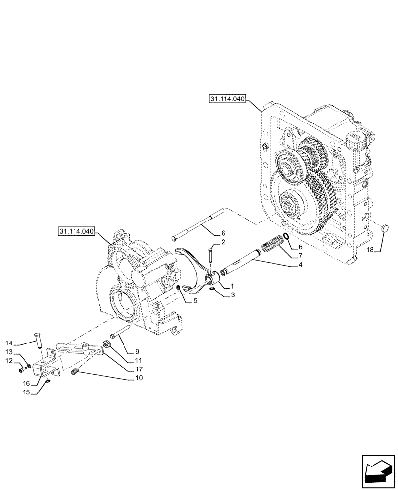 Схема запчастей Case IH FARMALL 110U - (31.104.020) - VAR - 390433 - REAR PTO, ROD & FORKS, 2-SPEED, NA (31) - IMPLEMENT POWER TAKE OFF