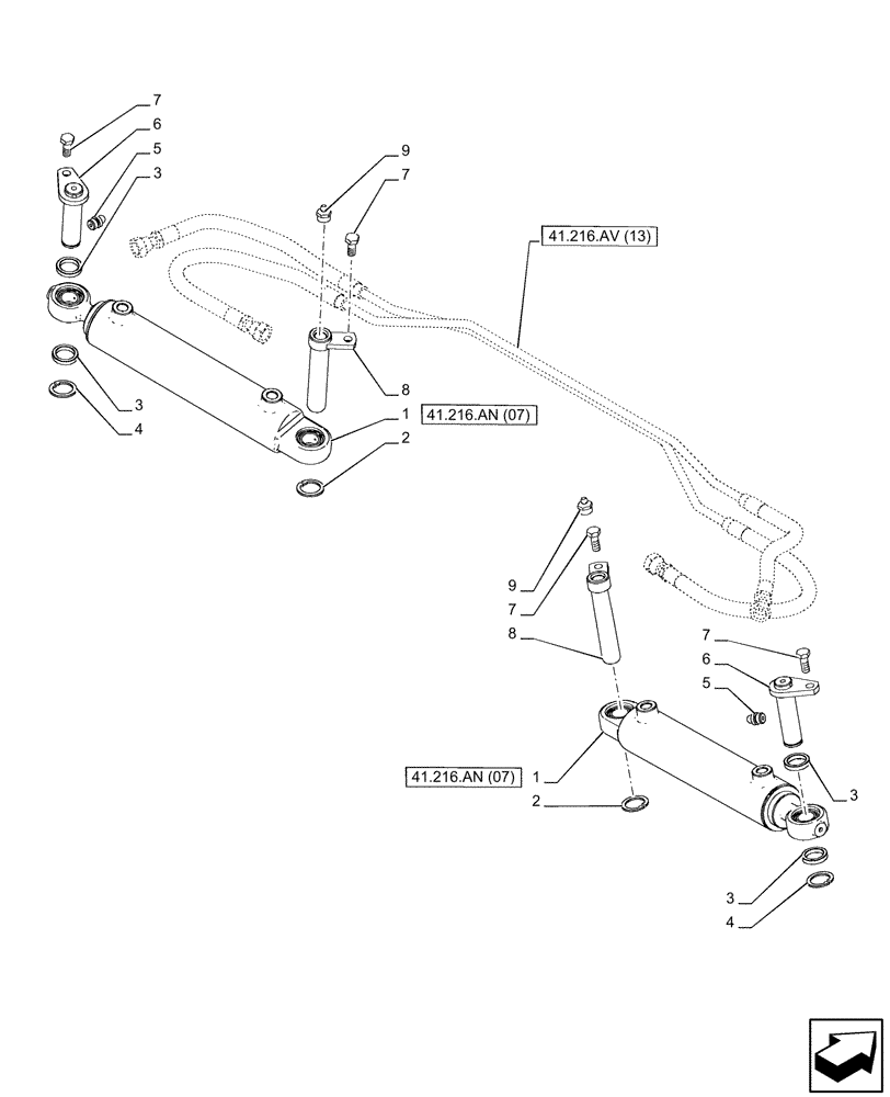 Схема запчастей Case IH PUMA 185 CVT - (41.216.AN[06]) - VAR - 337416 - SUSPENDED FRONT AXLE, STEERING CYLINDER (41) - STEERING