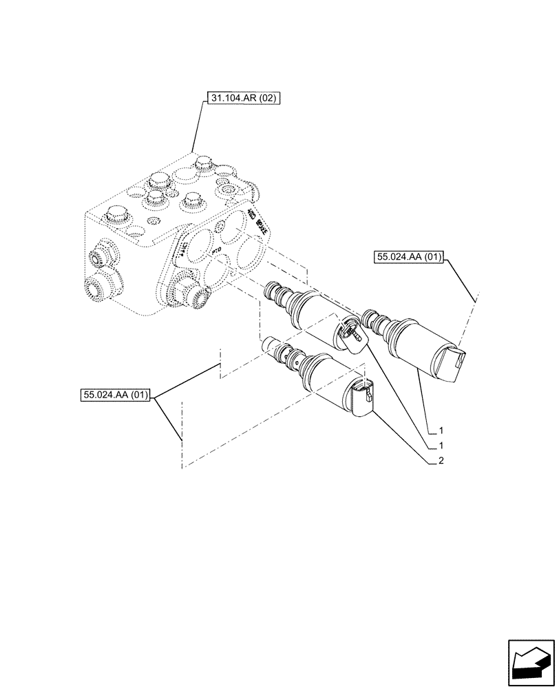 Схема запчастей Case IH PUMA 165 CVT - (55.048.AK) - VAR - 391138, 758022 - PTO, CONTROL VALVE, SOLENOID (55) - ELECTRICAL SYSTEMS