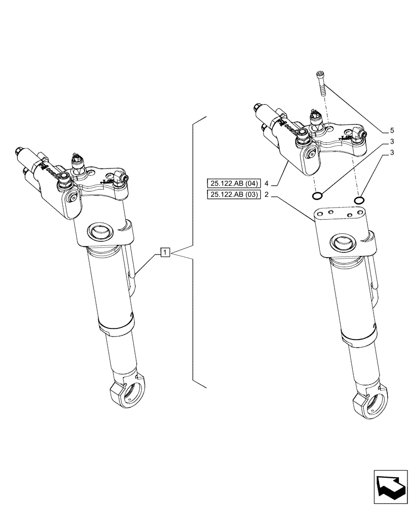 Схема запчастей Case IH PUMA 200 - (25.122.AB[02]) - VAR - 337416, 758048, 758049 - SUSPENDED FRONT AXLE, CYLINDER, COMPONENTS (25) - FRONT AXLE SYSTEM