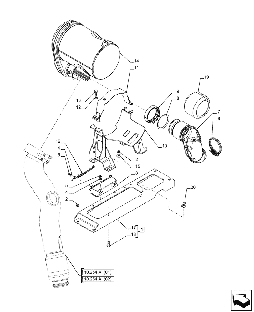 Схема запчастей Case IH PUMA 150 CVT - (10.501.AD[02]) - VAR - 391130 , 392753, 758000 - EXHAUST SYSTEM - SELECTIVE CATALYTIC REDUCTION (10) - ENGINE