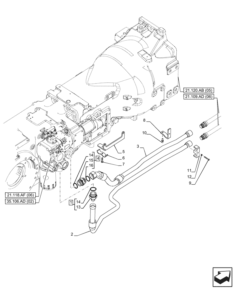 Схема запчастей Case IH PUMA 150 CVT - (21.109.AD[05]) - VAR - 391138, 758022 - TRANSMISSION, OIL COOLER LINE (21) - TRANSMISSION