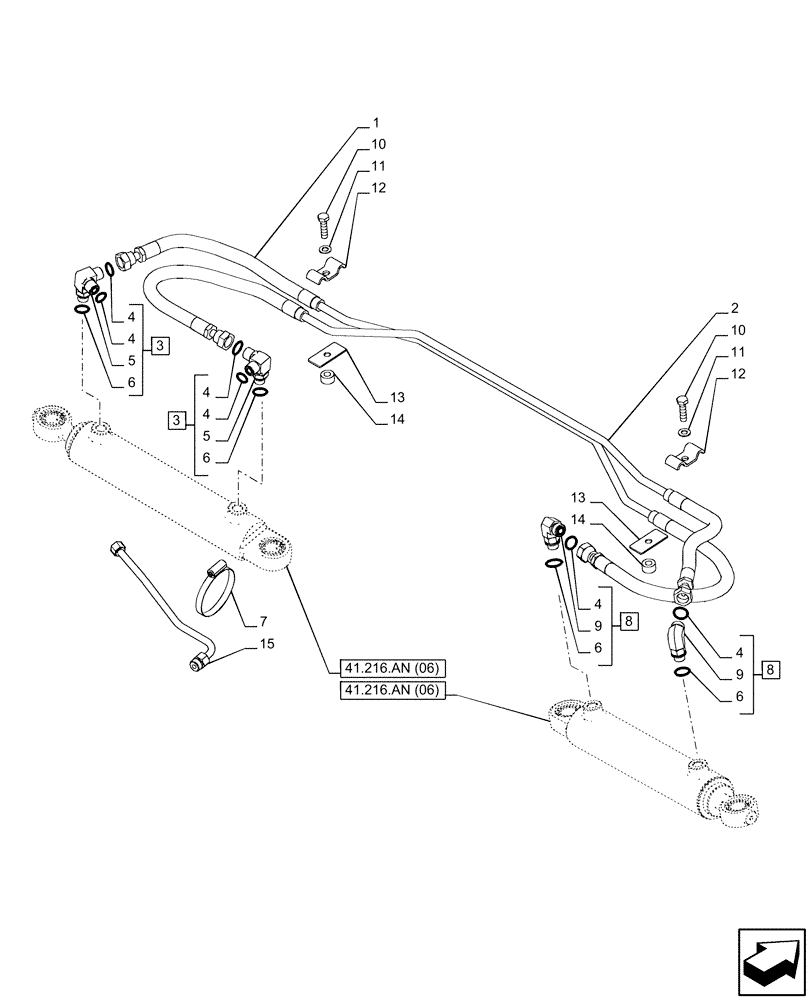 Схема запчастей Case IH PUMA 185 CVT - (41.216.AV[13]) - VAR - 337416 - SUSPENDED FRONT AXLE, STEERING CYLINDER, LINE (41) - STEERING