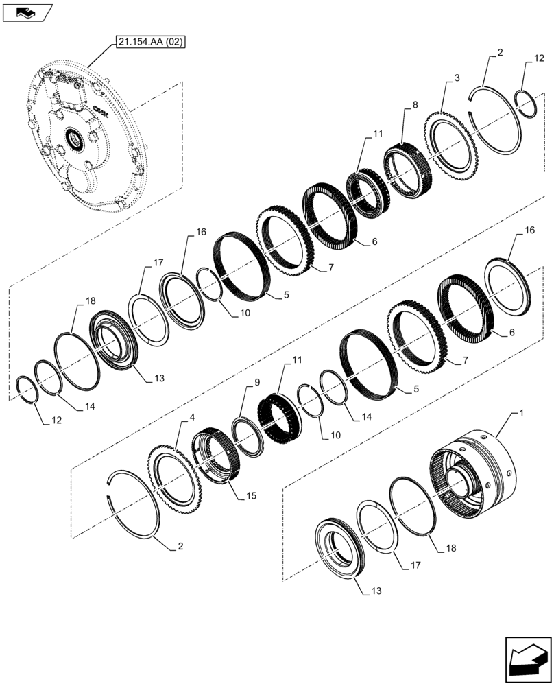 Схема запчастей Case IH FARMALL 105U - (21.154.AA[03]) - VAR - 334114, 390430 - DRIVE TRAIN OF GEAR HI-LO (21) - TRANSMISSION