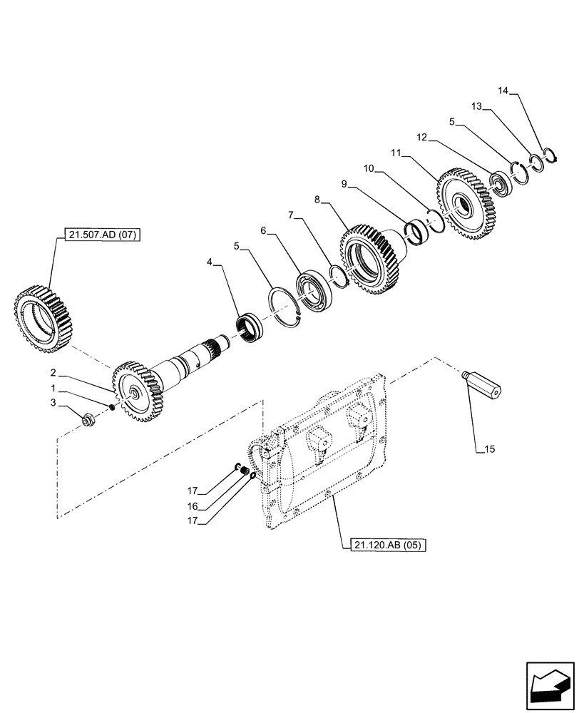 Схема запчастей Case IH PUMA 185 CVT - (21.507.AD[08]) - VAR - 337427, 337433, 391138, 758022, 758870, 759053 - TRANSMISSION, REVERSE SHAFT, CVT (21) - TRANSMISSION