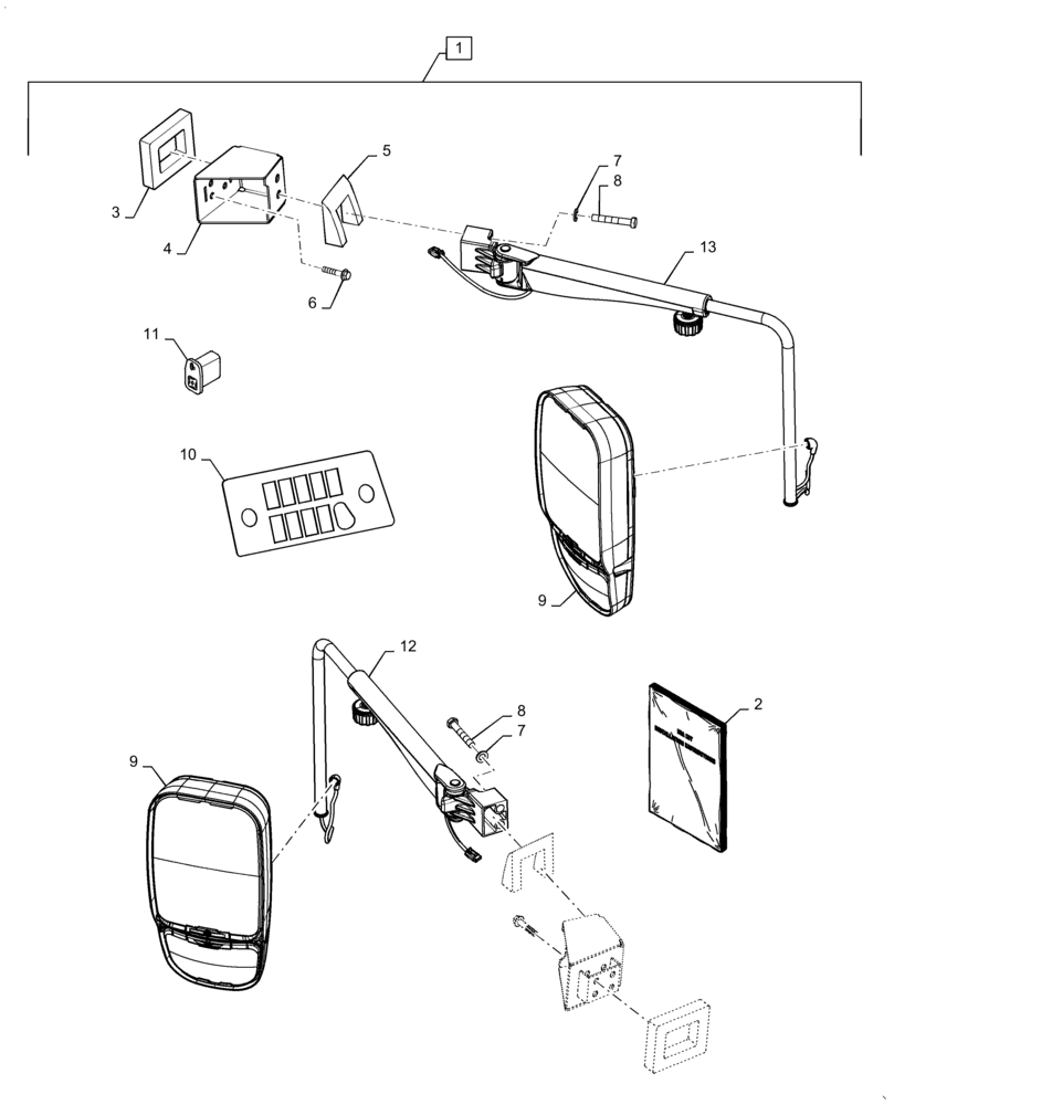 Схема запчастей Case IH QUADTRAC 620 - (88.100.90[03]) - DIA KIT, REAR VIEW MIRROR, ELECTRIC MIRROR, ASN ZFF308001 (88) - ACCESSORIES