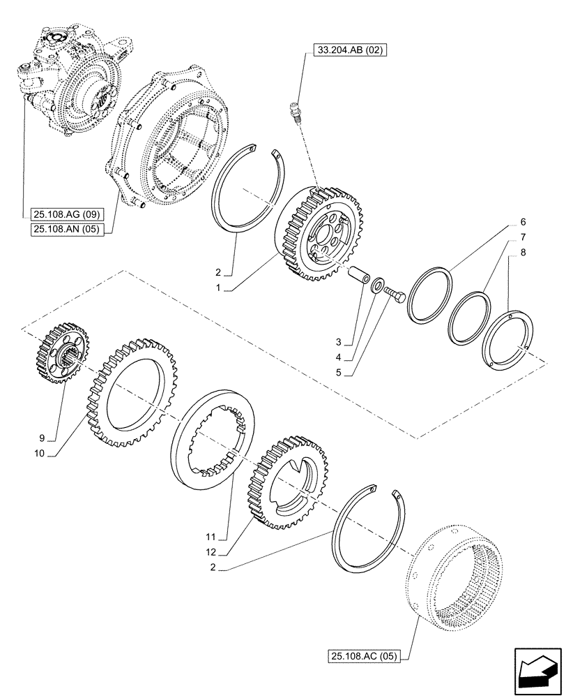 Схема запчастей Case IH PUMA 185 CVT - (33.204.AD[02]) - VAR - 337416 - SUSPENDED FRONT AXLE, BRAKE (33) - BRAKES & CONTROLS