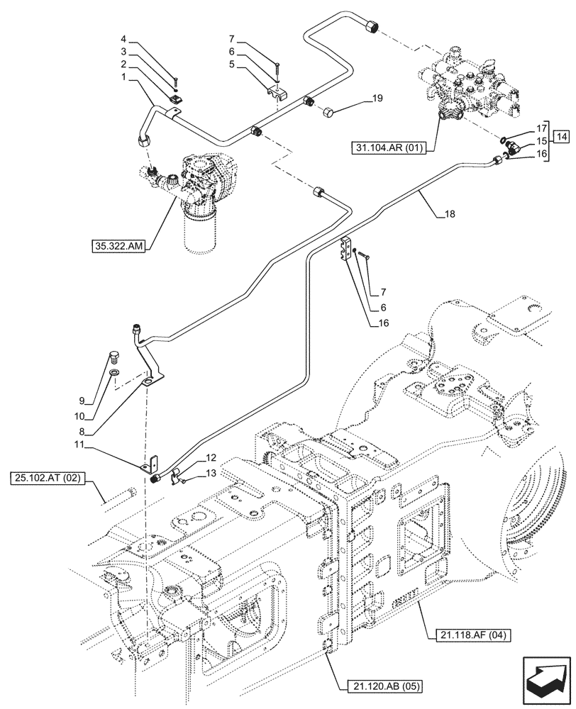 Схема запчастей Case IH PUMA 240 CVT - (35.322.AY[06]) - VAR - 391138, 758022 - TRANSMISSION, LOW PRESSURE, LINE (35) - HYDRAULIC SYSTEMS