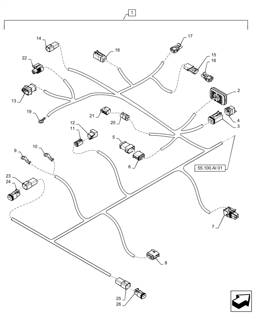 Схема запчастей Case IH TITAN 4540 - (55.100.AI[02]) - MAIN FRAME HARNESS (55) - ELECTRICAL SYSTEMS