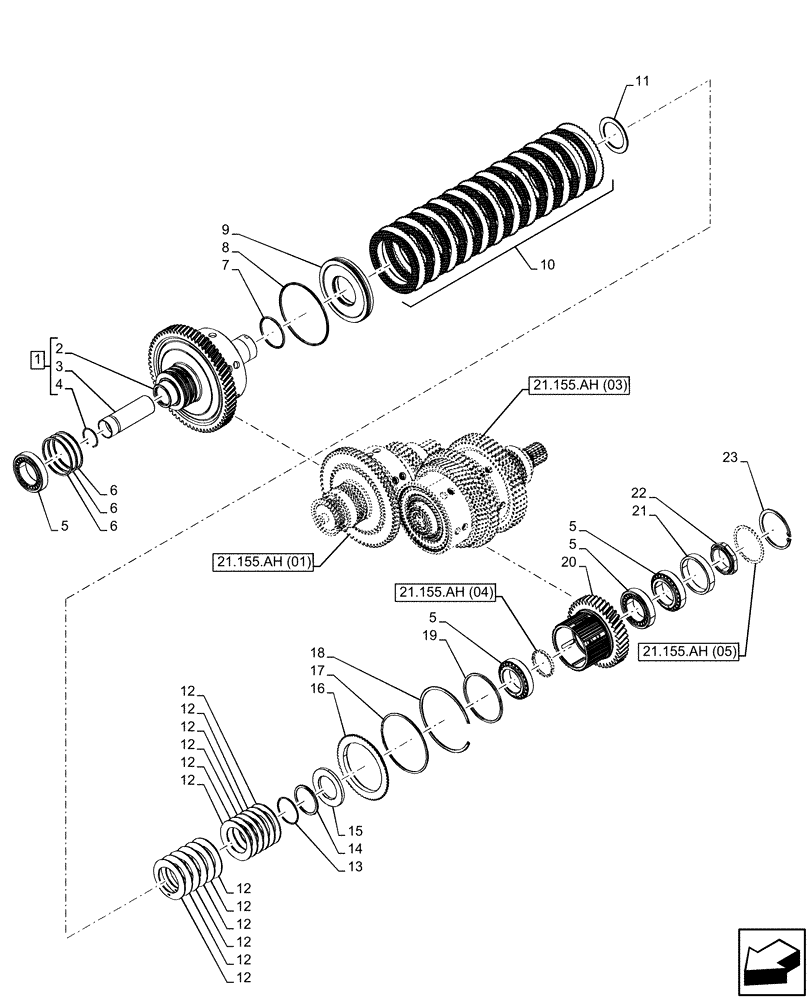 Схема запчастей Case IH PUMA 150 - (21.155.AH[02]) - VAR - 758016, 758017, 758018, 758019, 758020, 758021 - TRANSMISSION, SPLITTER, FULL-POWERSHIFT (21) - TRANSMISSION