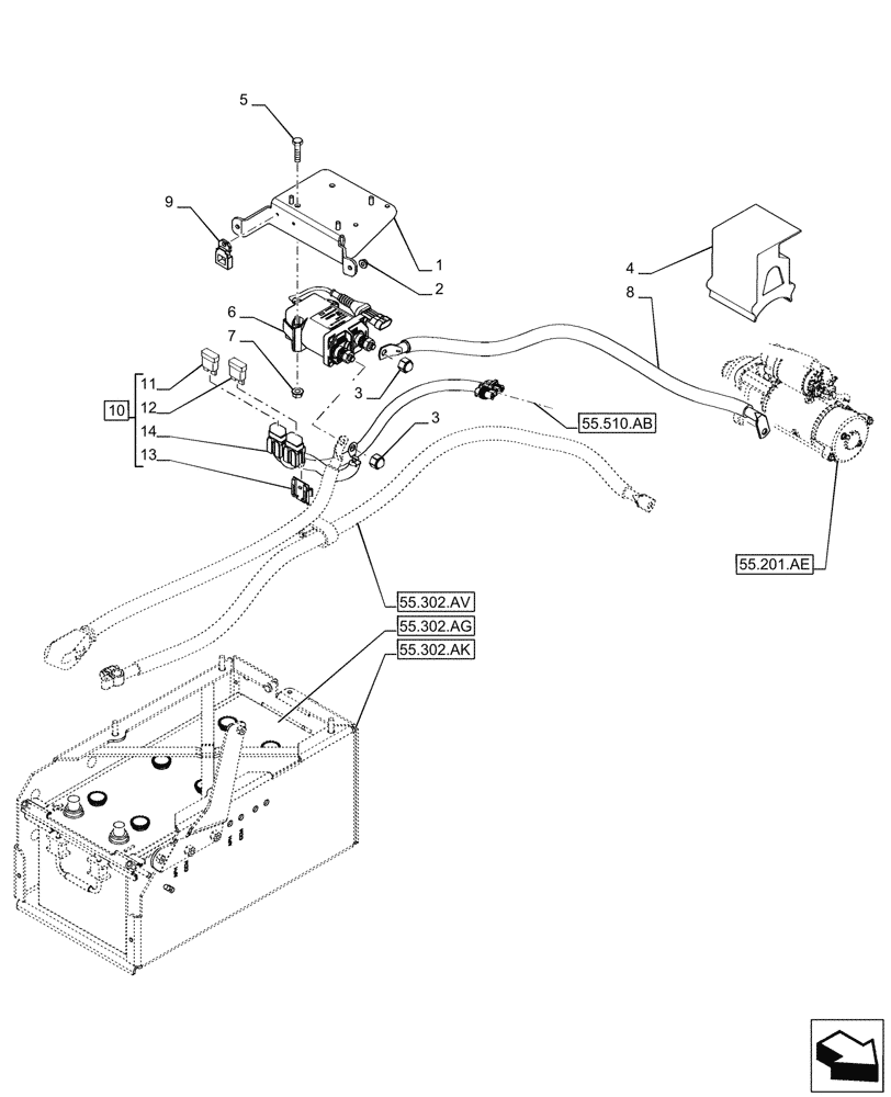 Схема запчастей Case IH PUMA 165 CVT - (55.302.AI[01]) - VAR - 391130, 392753, 758000 - BATTERY ISOLATOR (55) - ELECTRICAL SYSTEMS