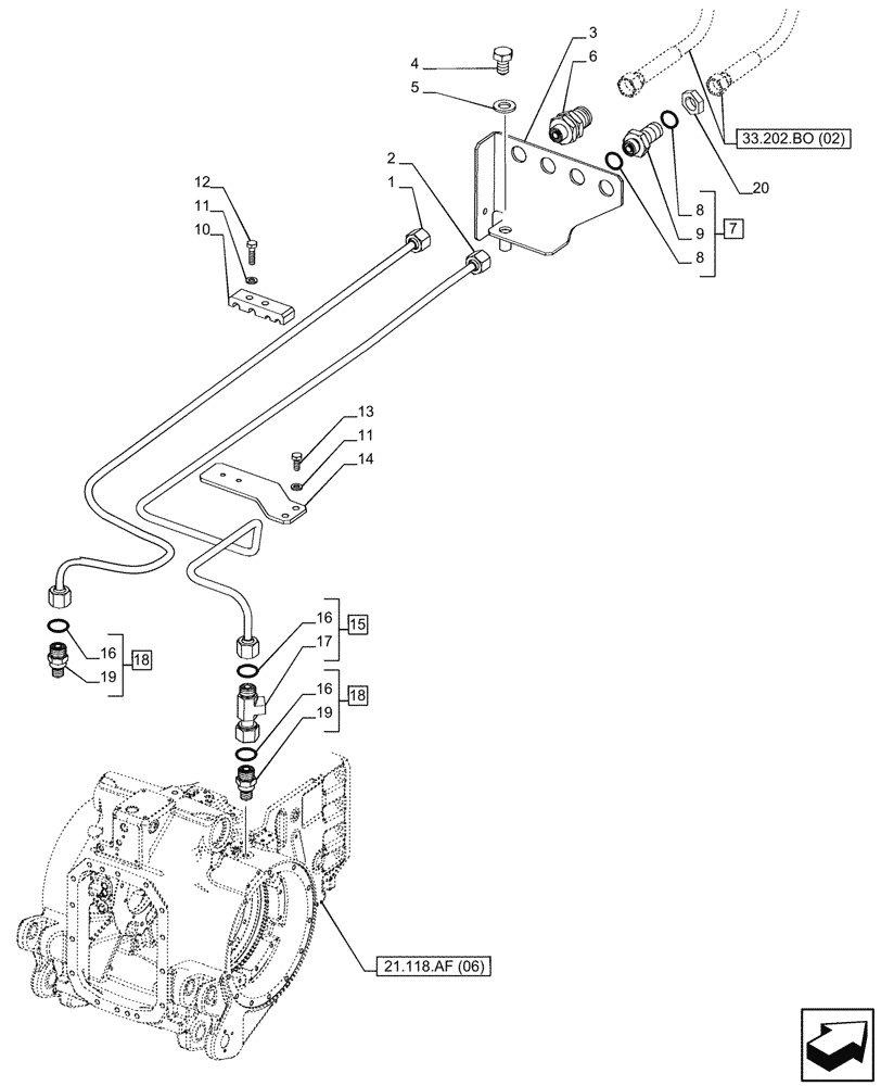 Схема запчастей Case IH PUMA 150 CVT - (33.202.AP[03]) - VAR - 391138, 758022, 758869, 758870 - BRAKE LINE, CVT (33) - BRAKES & CONTROLS