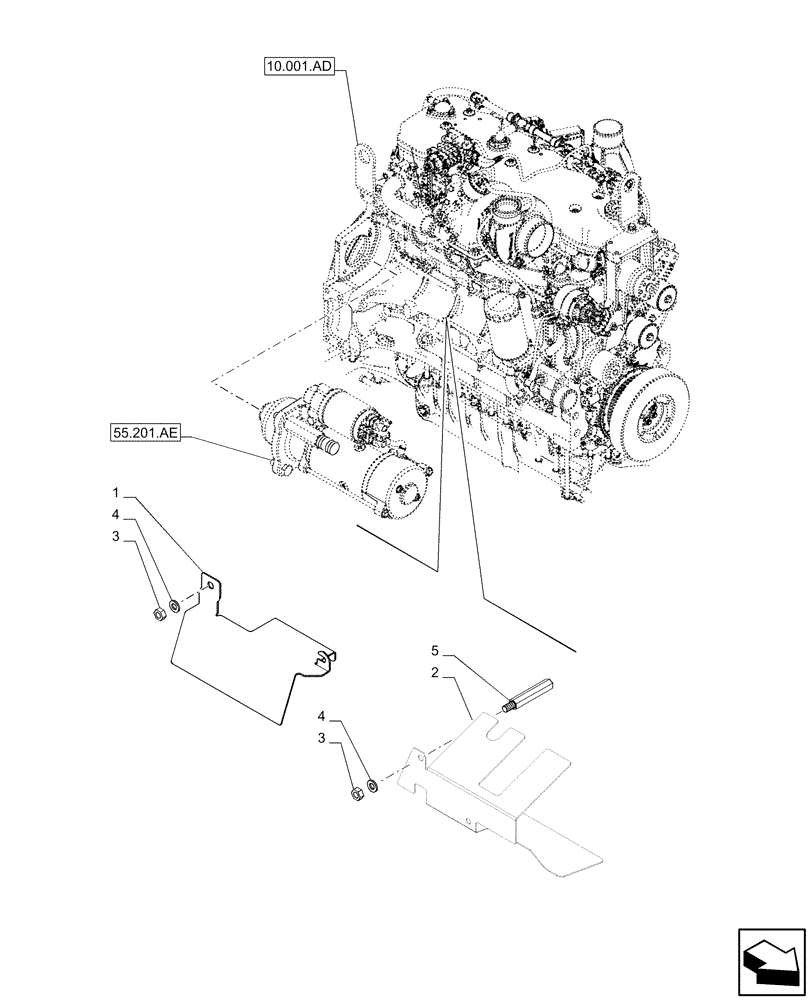 Схема запчастей Case IH PUMA 165 CVT - (90.100.AJ) - VAR - 391130 , 392753, 758000 - STARTER MOTOR, HEAT SHIELD (90) - PLATFORM, CAB, BODYWORK AND DECALS