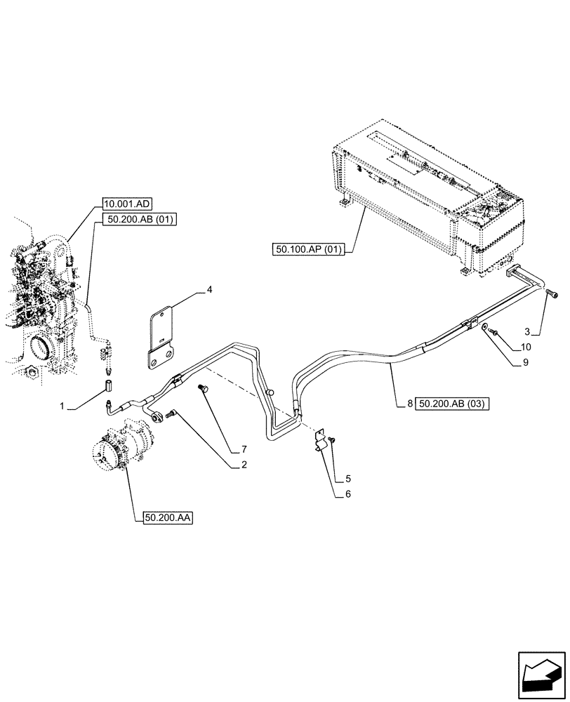 Схема запчастей Case IH PUMA 165 CVT - (50.200.AB[02]) - VAR - 391130 , 392753, 758000 - AIR CONDITIONING, LINE (50) - CAB CLIMATE CONTROL