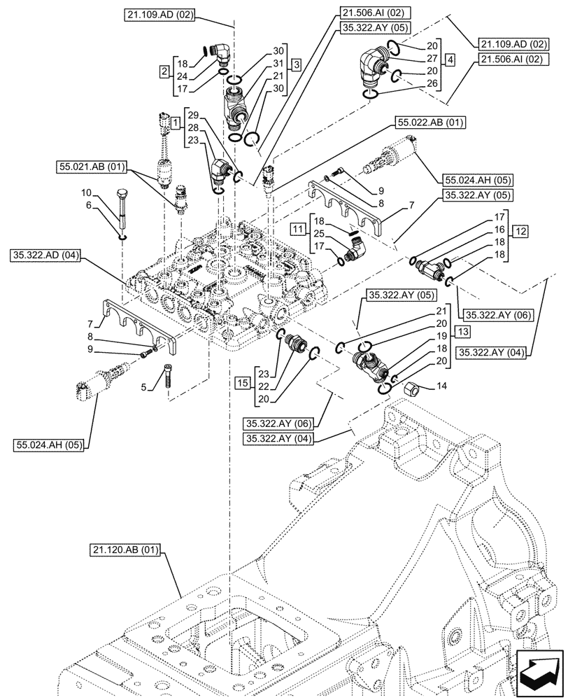 Схема запчастей Case IH PUMA 165 - (35.322.AD[04]) - VAR - 758016, 758017, 758018, 758019, 758020, 758021 - LOW PRESSURE MANIFOLD (35) - HYDRAULIC SYSTEMS