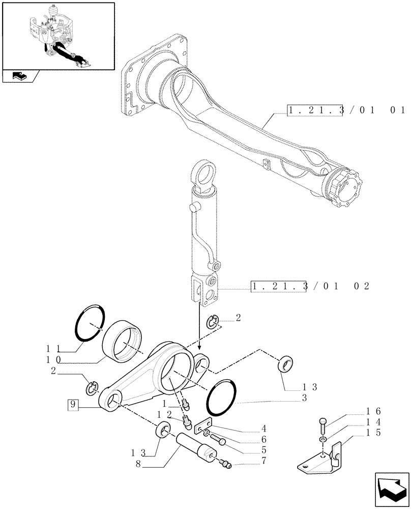 Схема запчастей Case IH MAXXUM 140 - (1.21.3/01[03]) - (CL.4) SUSPENDED FRONT AXLE - CYLINDER SUSPENSION (VAR.330429-330430) (03) - TRANSMISSION