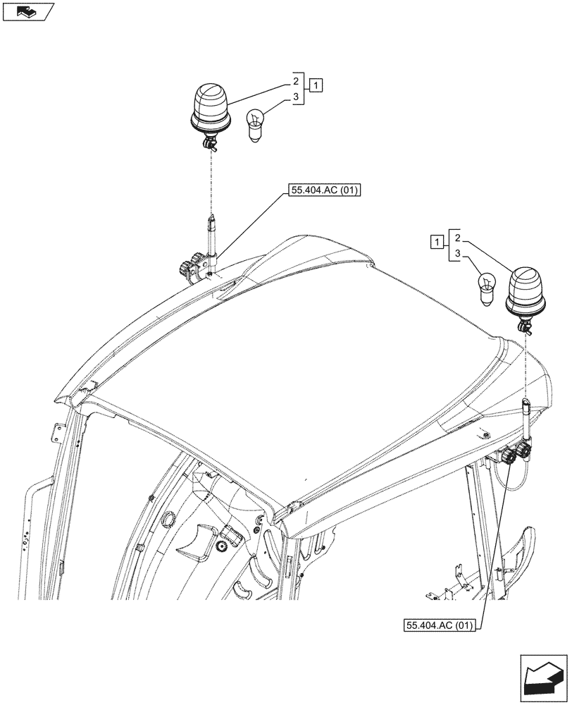 Схема запчастей Case IH FARMALL 105U - (55.404.AC[02]) - VAR - 334916, 335702, 335916 - BEACON, LAMP (55) - ELECTRICAL SYSTEMS